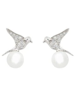 Latelita Swallows And Pearl Stud Earring Silver