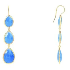 Latelita Triple Drop Earrings Dark Blue Chalcedony Gold -Latelitla Store triple drop earrings dark blue chalcedony gold 308381