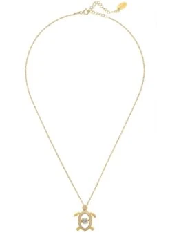 Latelita Turtle Floating Sparkle Necklace Gold -Latelitla Store turtle floating sparkle necklace gold 635944