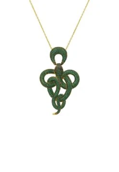 Latelita Viper Snake Pendant Necklace Gold Emerald
